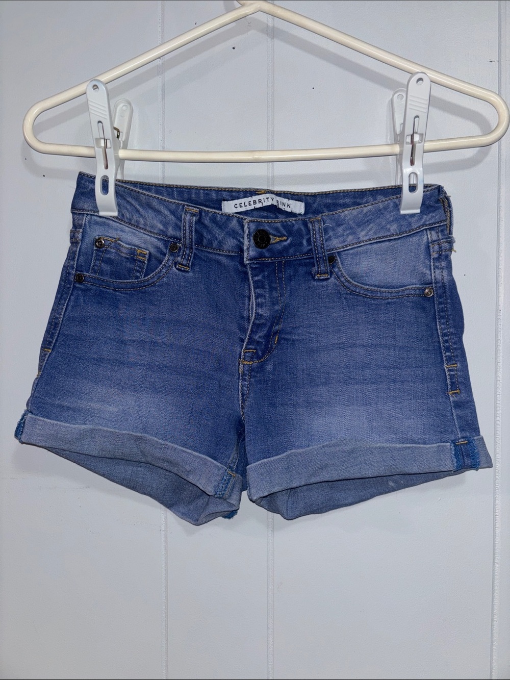 Celebrity Pink Rolled Hem Medium Denim Shorts